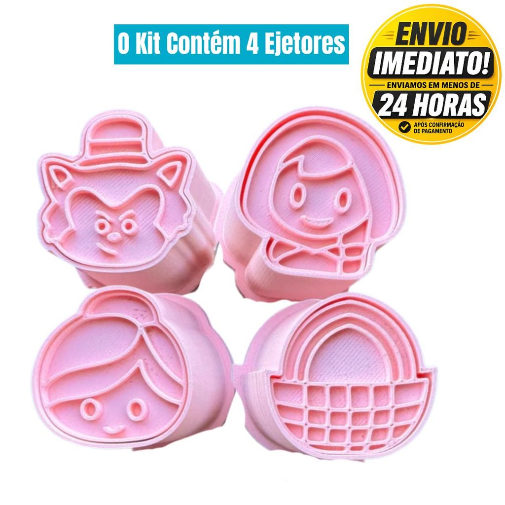 Kit 4 Modeladores Ejetores Chapeuzinho Vermelho Brigadeiro, Doce, Festa Confeitaria - 8 peças