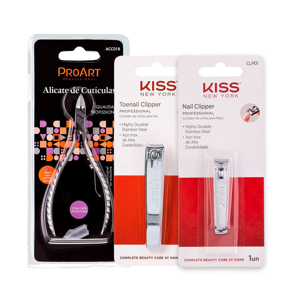 Kit Cortador de Unhas Grande e Pequeno + Alicate de Cutículas - ProArt