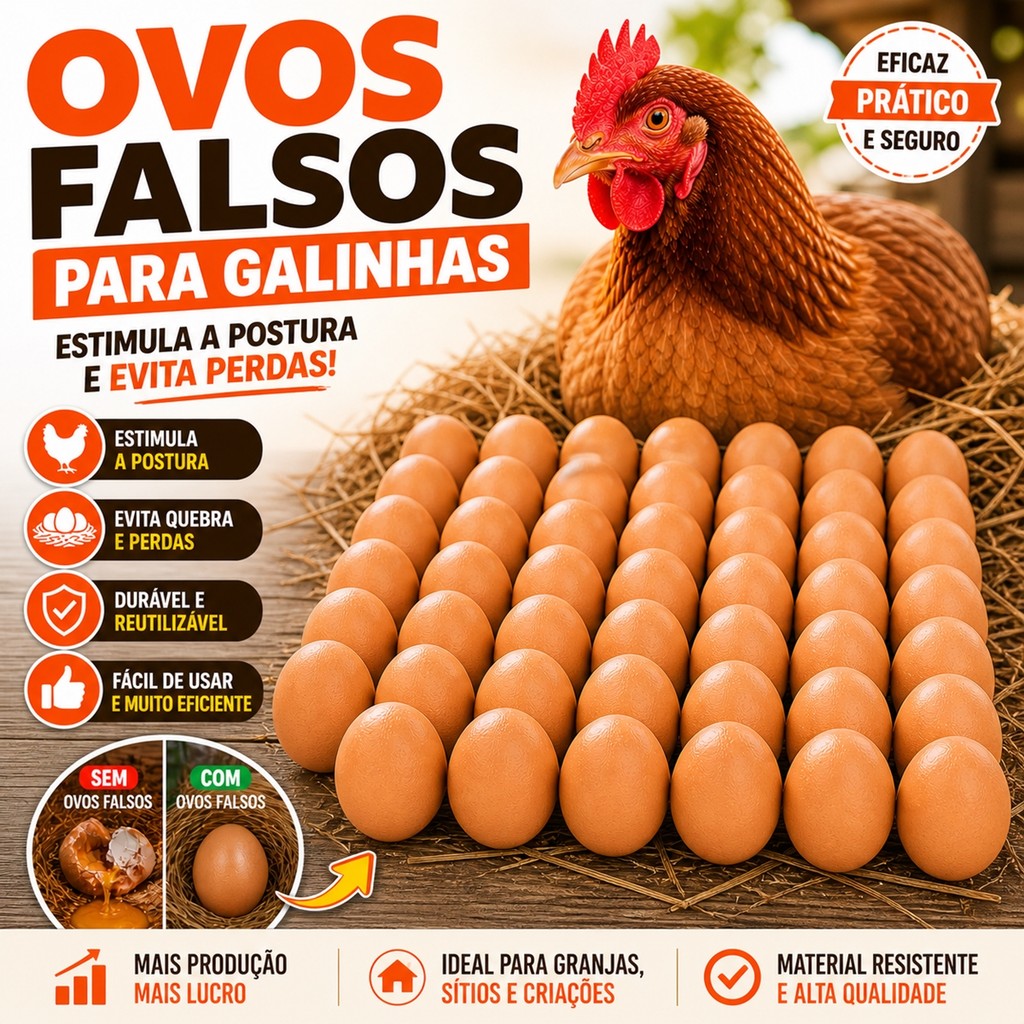 Kit Ovos Falsos Para Galinha Indez Plástico Anti Quebra Ninho Falso