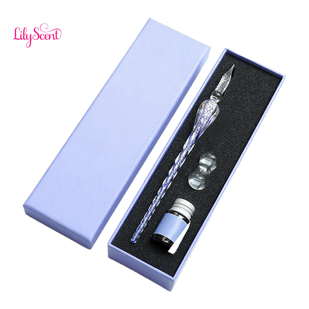 Hand-carved Glass Pen Ink Dip Set with – Handmade Calligraphy Fountain for Smooth Writing Lettering Journaling Drawing