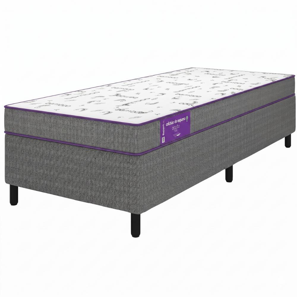 Base Box Com Colchão Solteiro D20 EXTRA FIRME 78x188x49 Hipoalergênico Cinza e Branco Acction SmartZzz By Plumatex