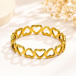 Anel Feminino Corações Dourado Aço Inox 316L Antialérgico Luxo Elegante Premium