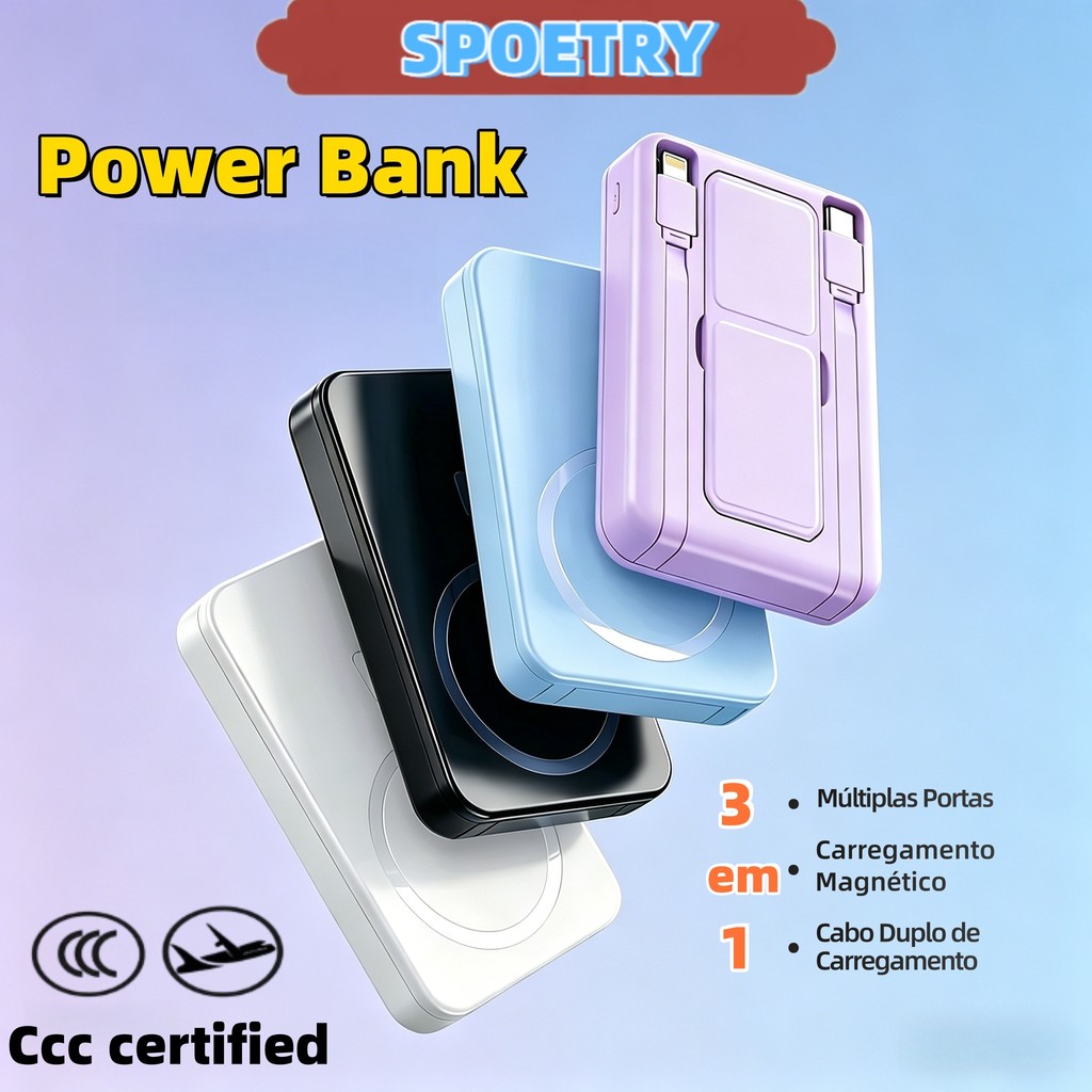 Power Bank sem fio magnético, carregamento rápido, grande capacidade 10000mAh, com certificação 3C