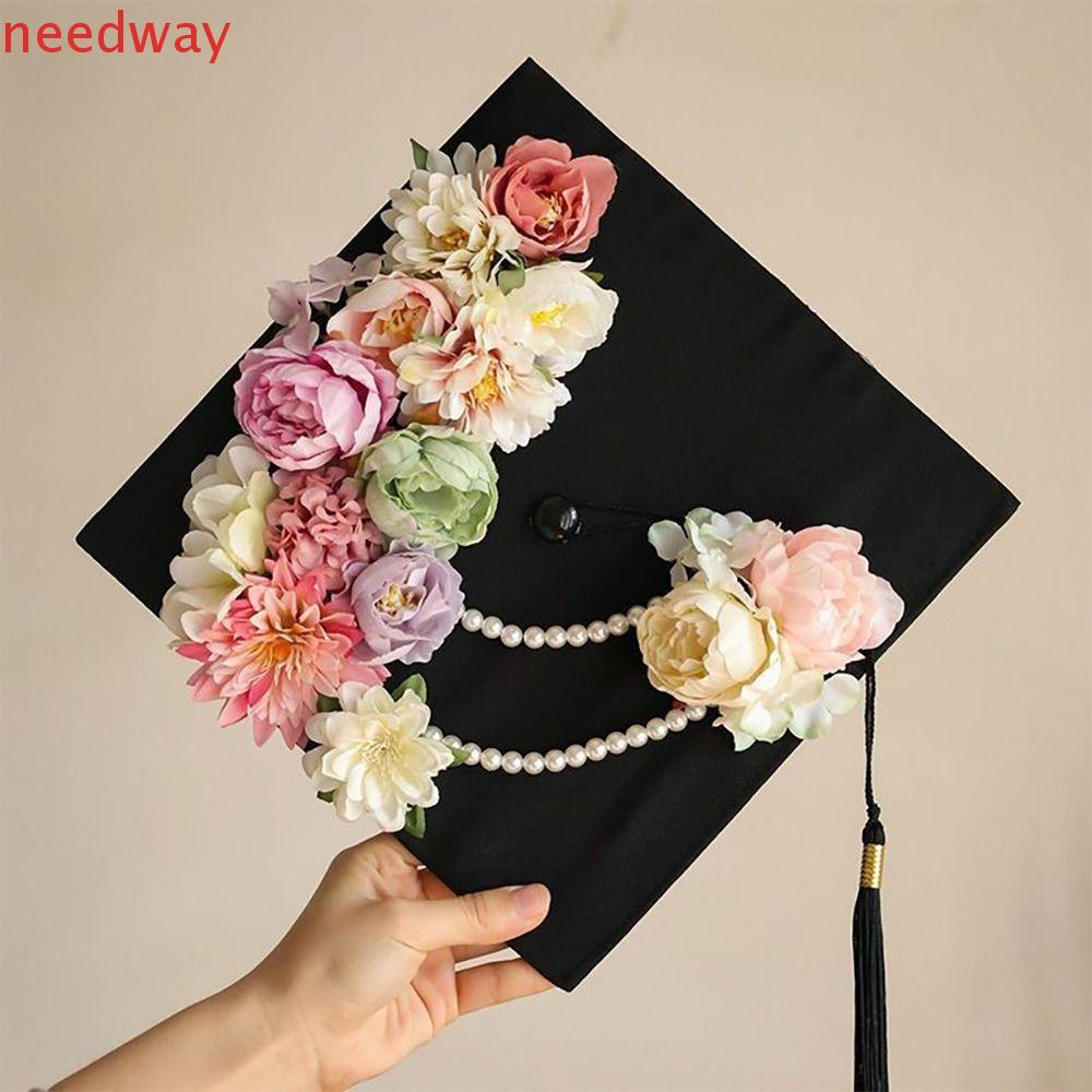NEEDWAYB Boné De Formatura De Flores , Chapéu Acadêmico De Solteiro Mestre Com Borlas , Ornamento De Charme , Médico Tre