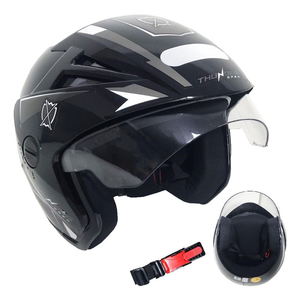 Capacete Aberto Ebf Thunder Stell Preto Branco Tam 60