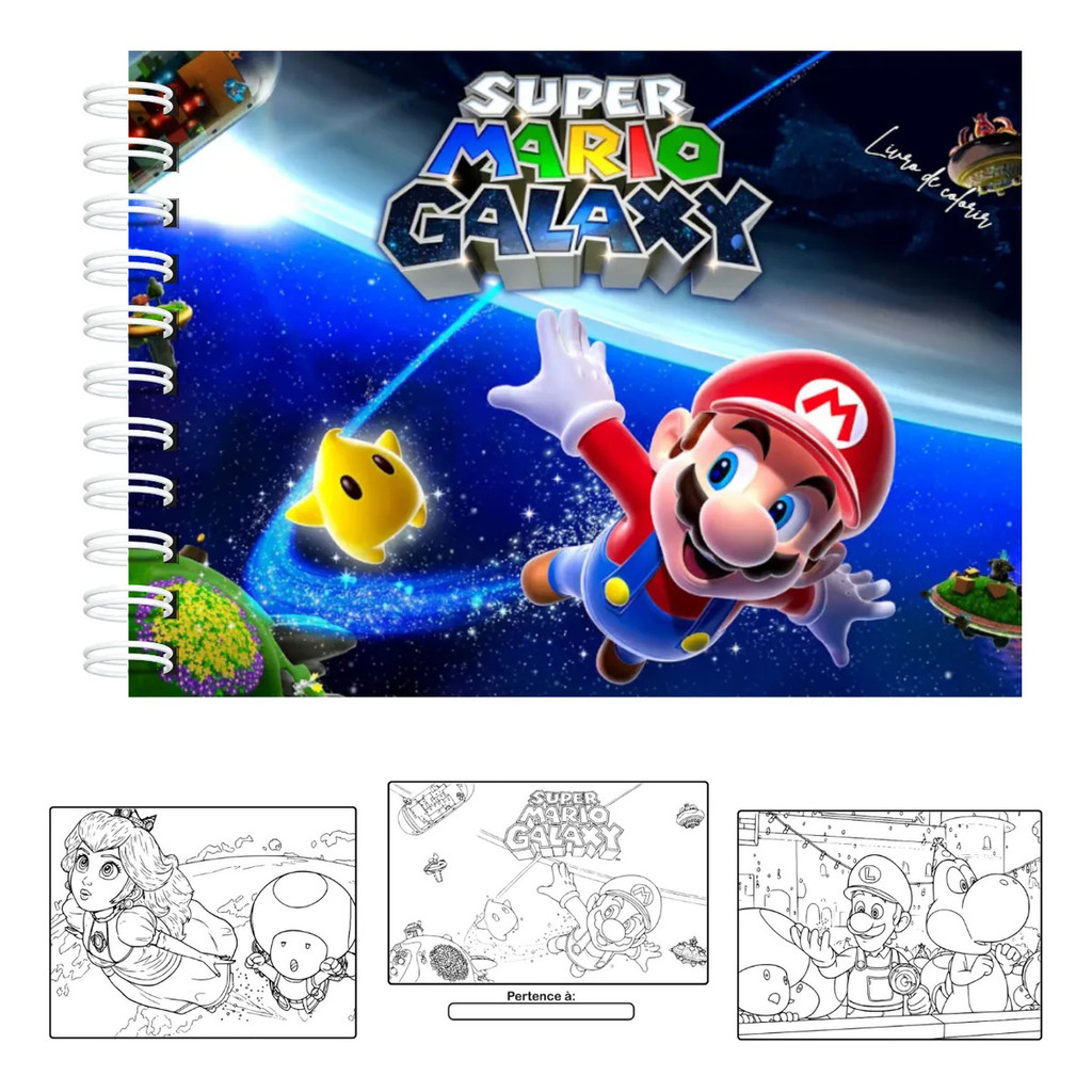 Livro De Colorir Super Mario Galaxy Capa Dura 50p 180g