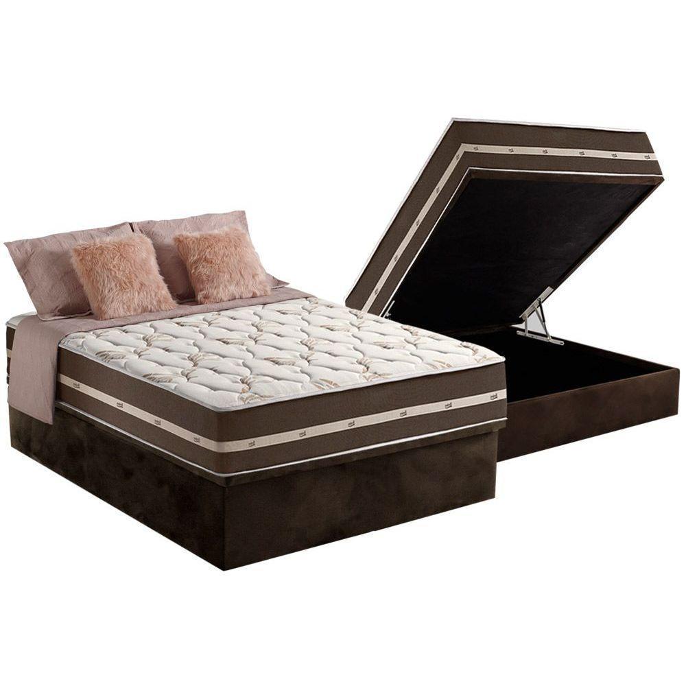 Cama Box Baú Casal: Colchão Molas Ensacadas D Angelis Anjos Superlastic Classic + Base CRC Suede Brown (138x188)