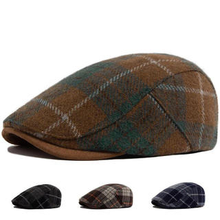 Boina De Lã De Inverno Cor Grade Masculina Vintage Moda Jornaleiro Chapéu Outono Quente Boné Plano