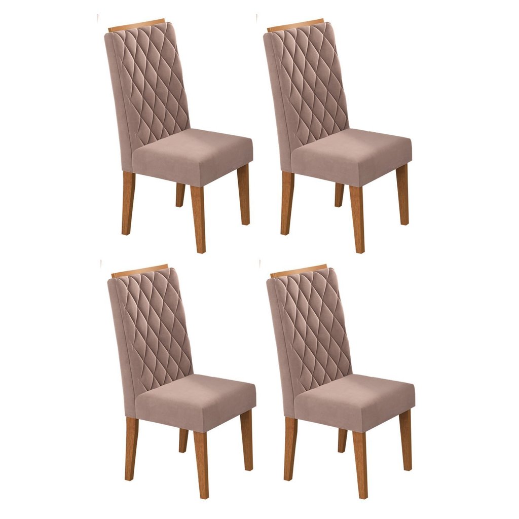 Kit com 4 Cadeiras para Sala de Jantar MDP/MDF Dyniz Rosa/Veludo Rosa