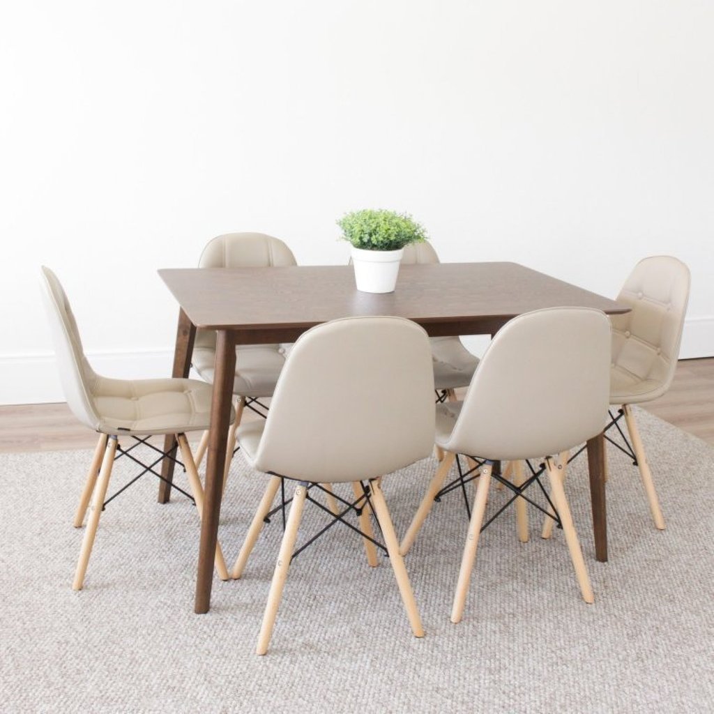 Conjunto Sala de Jantar Mesa Finlândia 120x75cm com 6 Cadeiras Eiffel Botonê