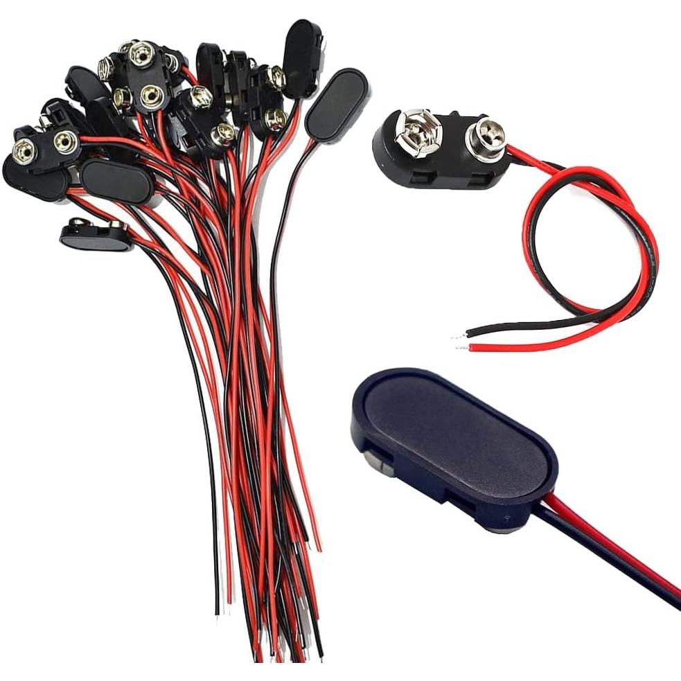 Pacote com 60 Conectores de Bateria de 9V, Conectores de Bateria de 9 Volts com Fios e Carcaça de Plástico Rígido Utiliz