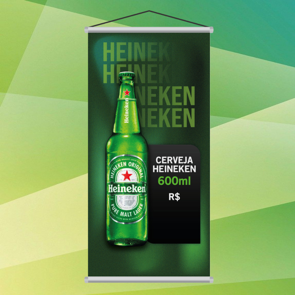Banner Cerveja Garrafa Gelada Verde 600ml Preço Editável Bar
