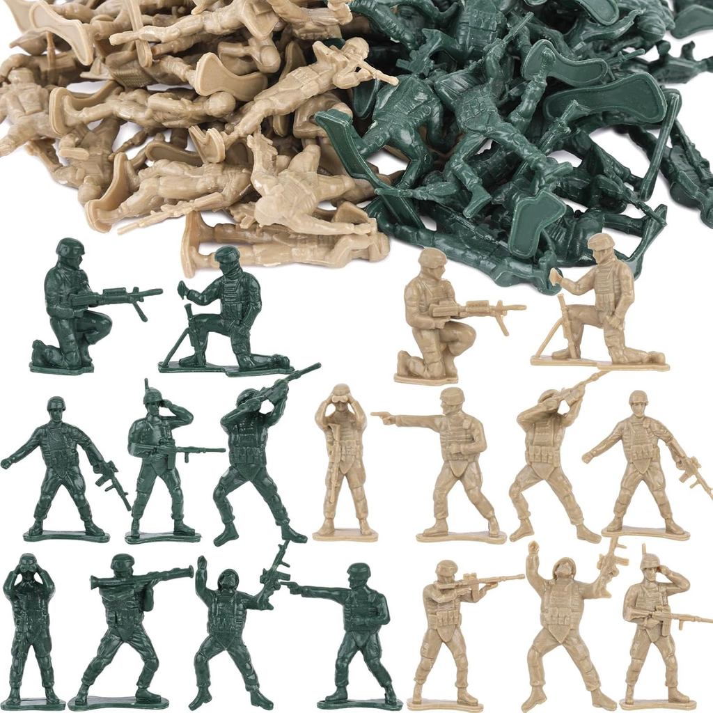 LovesTown 100PCS Soldadinhos de Brinquedo, Figuras de Soldados de Plástico Verde e Amarelo, Conjunto de Brinquedos com M