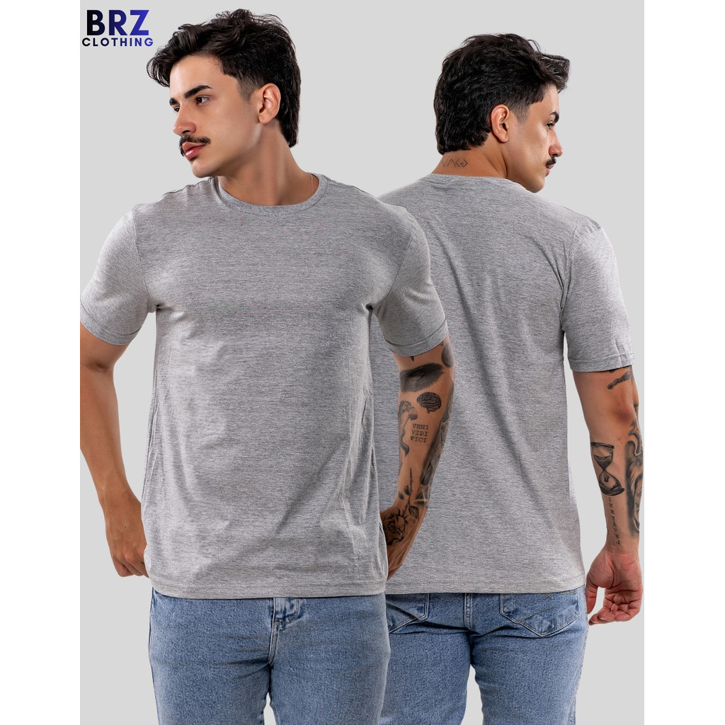 Camiseta masculina slim fit justa algodão premium lisa gola careca manga curta reforçada durável estilo casual moderno