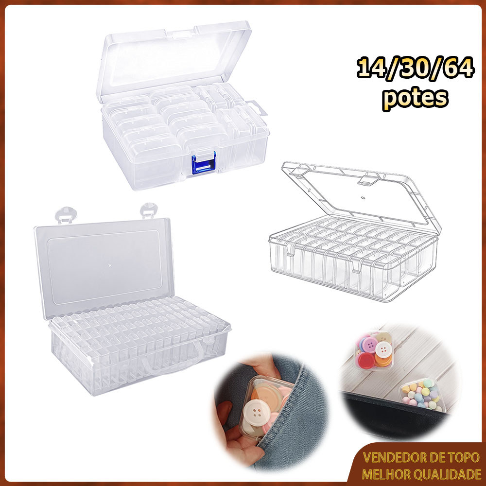Caixa para guardar miçangas 64/30/14 potes quadrado caixa de plástico transparente com tampa caixa decorada com strass