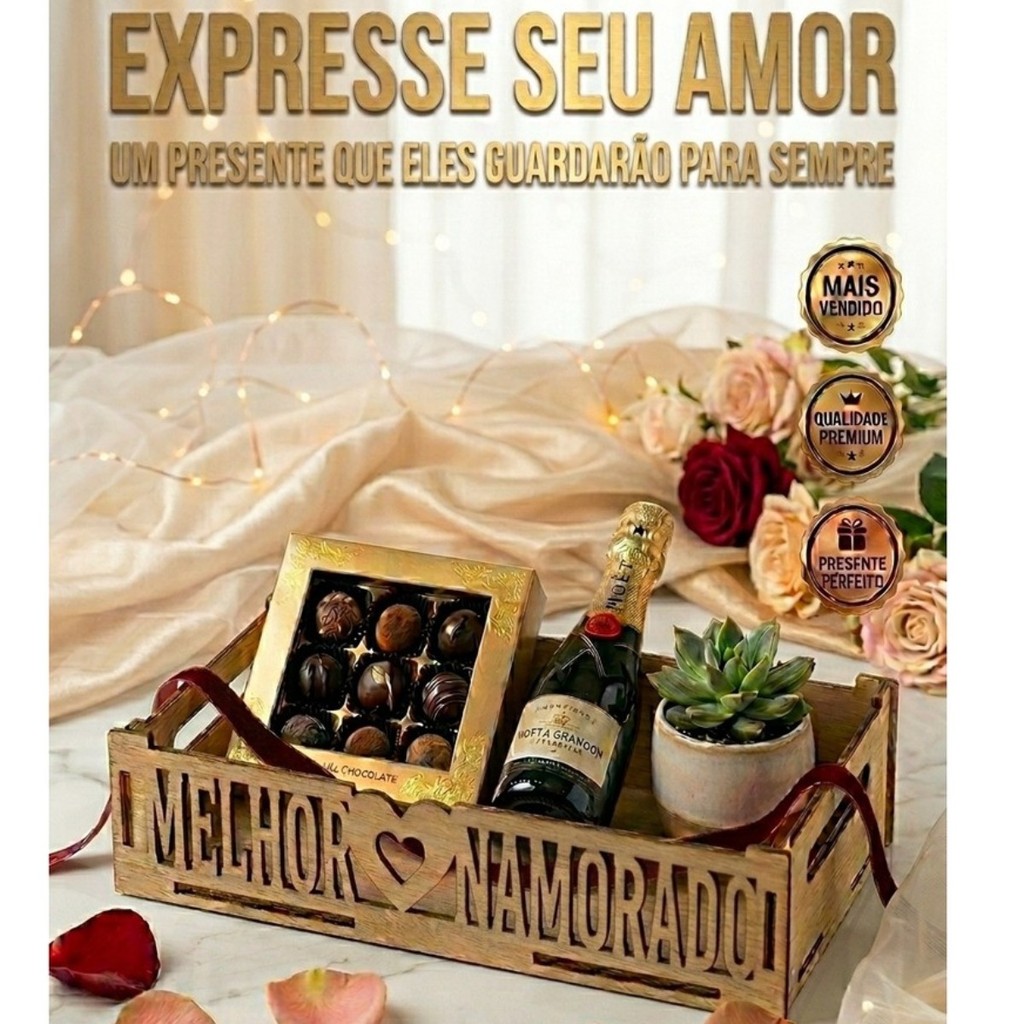 Kit 1, 2, 3, 4 Bandeja Melhor Namorado em MDF Cru - Cesta Presente Decoração Dia dos Namorados