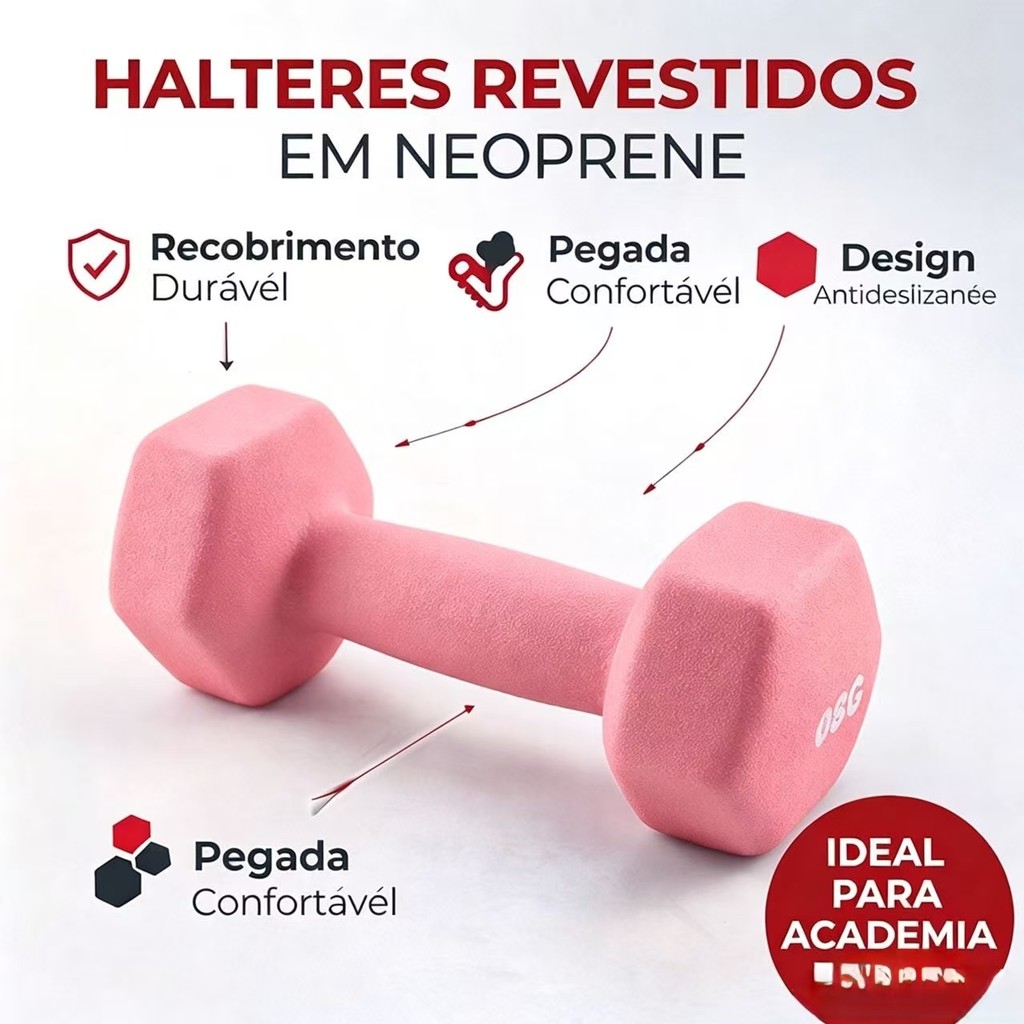Detalhes do Par Halter Sextavado Emborrachado 1ou 2kg Academia Musculação