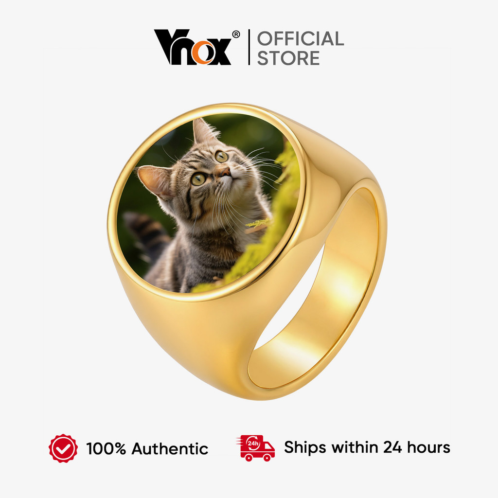 Anel Fotográfico Personalizado Vnox , Masculino De Aço Inoxidável À Prova D'água E Resistente Ao Desbotamento