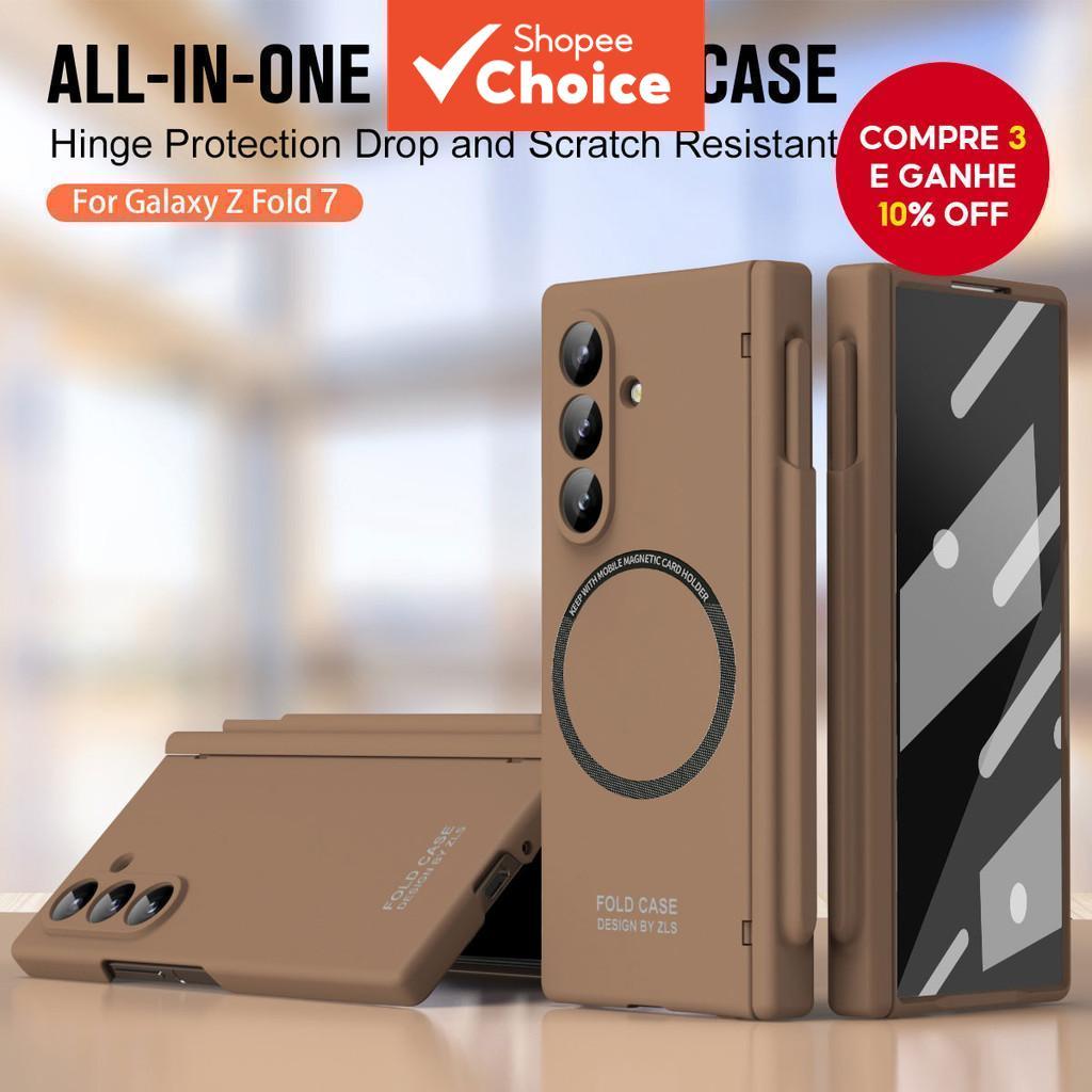 Slot para Caneta Magnética Antirriscos Capa Z Fold 7 6 para Samsung Galaxy Z Fold7 Fold6 Capa Traseira para Celular