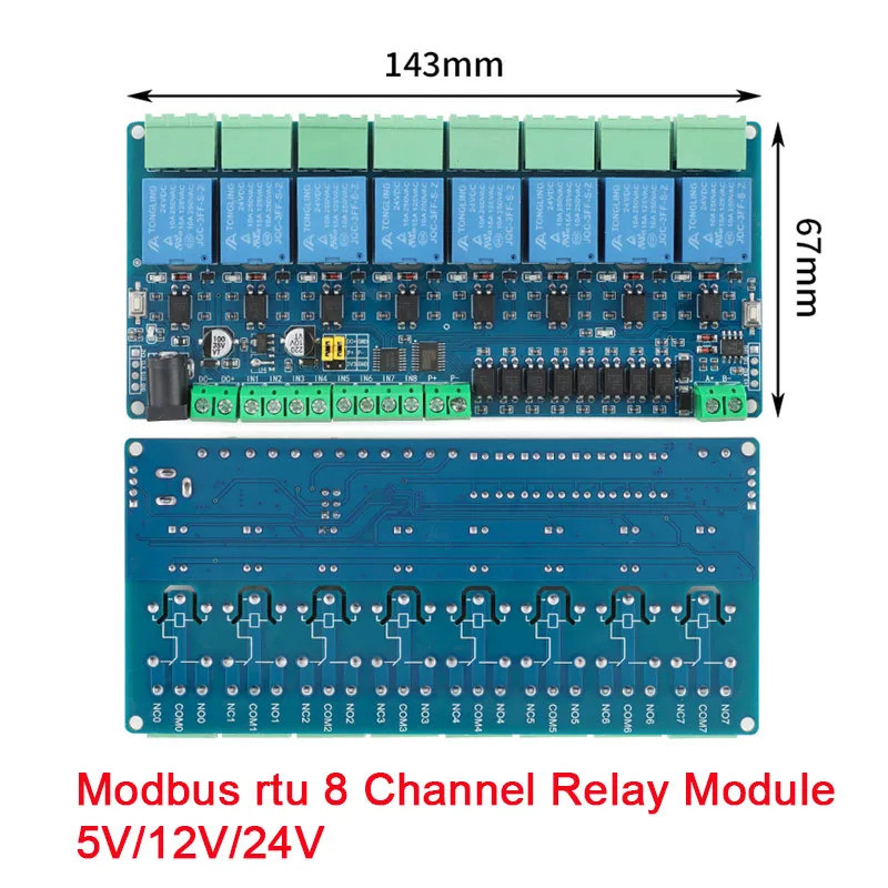 Modbus Rtu 8 Canais 5V 12V 24V Módulo De Relé Interruptor Entrada/Saída RS485/TTL Interface De Comunicação 8 Placa Indic