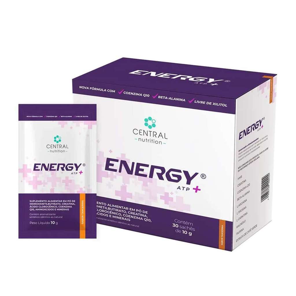 Energy ATP+ Sem Xilitol 10g Tangerina com 30 Sachês Central Nutrition