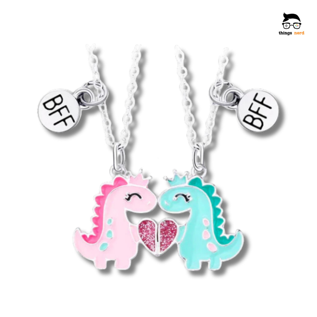 Colar Melhores Amigas Best Friend Forever Dinossauro Par Magnético Duplo Pingente Parzinho Kawai BFF