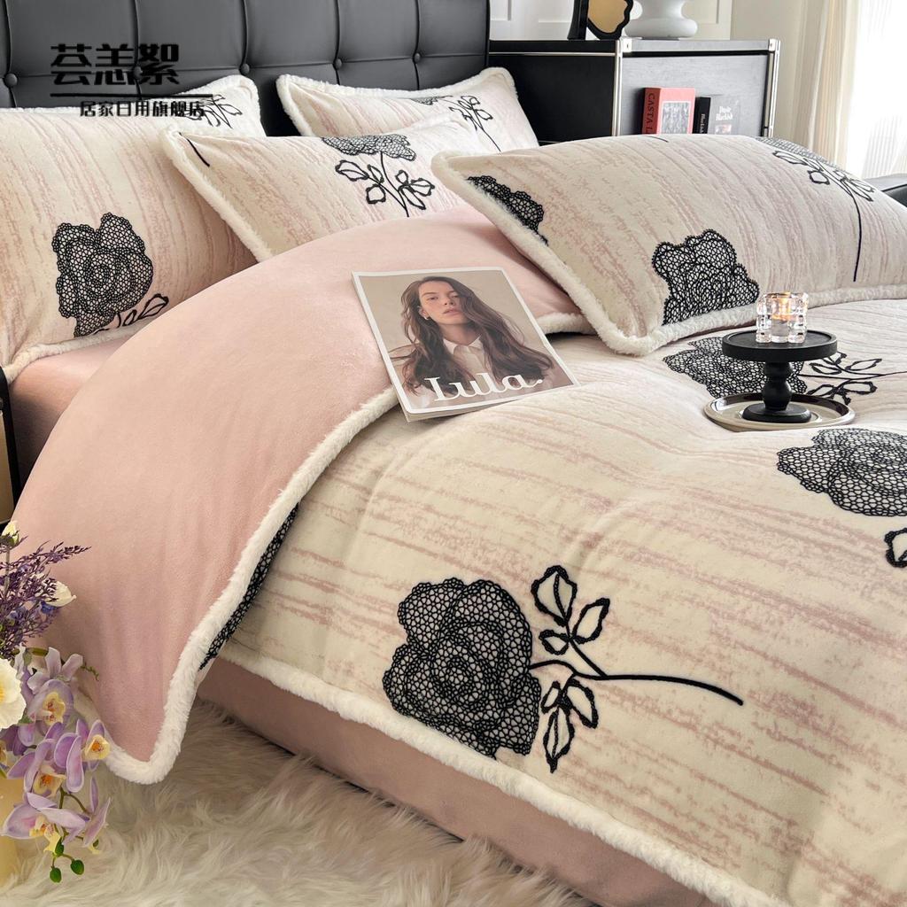 Inverno leite veludo Jacquard esculpido conjunto de quatro peças mais veludo engrossado quente Anti-estático lençol colc