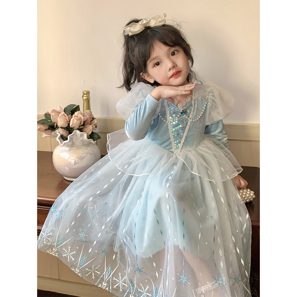 Frozen Elsa Princesa Vestido Meninas Primavera Outono Genuíno Elsa Vestido High-End Fofo Gaze Vestido