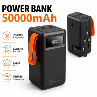 Power Bank 50000mAh Turbo 22.5W PD com Cabos Integrados 4 em 1 e Lanterna LED – Carregame…