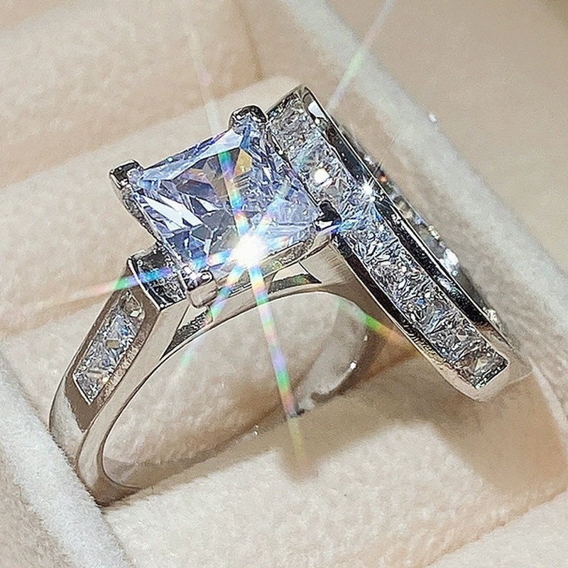 Acessórios de moda luxo Micro-incrustado zircão anel conjunto senhoras moda anel de casamento 2 peças conjunto forma geo