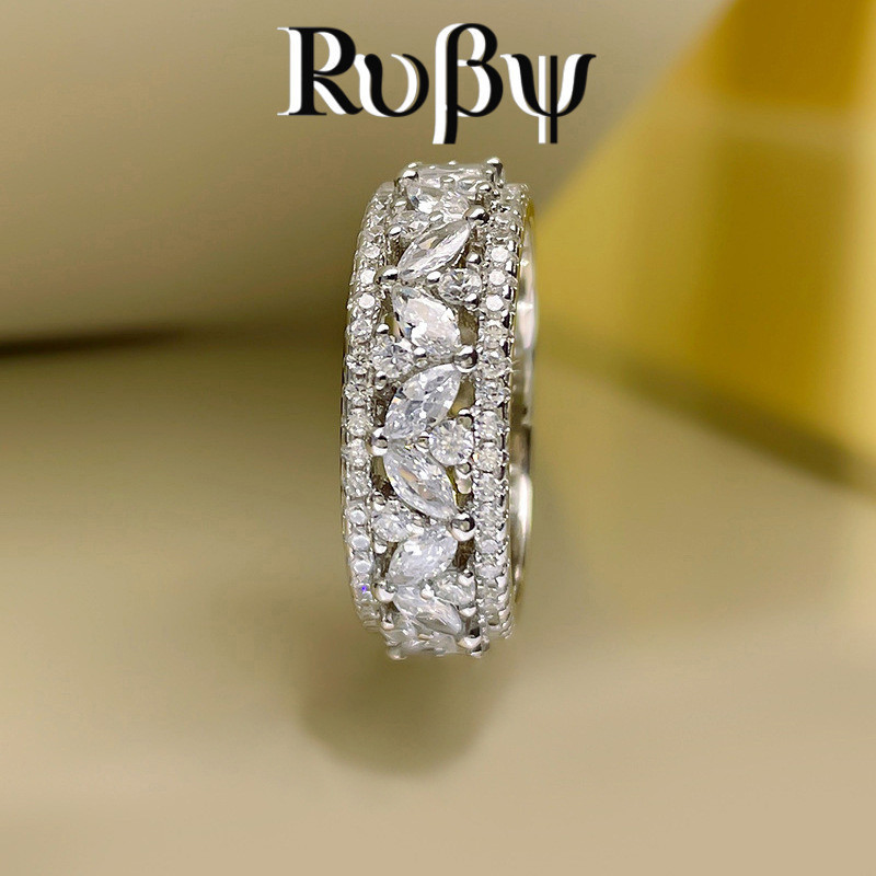 Rubi * exclusivo empilhado versão larga anel de dedo indicador flor folha olho de cavalo anel de azeitona moda Retro ane