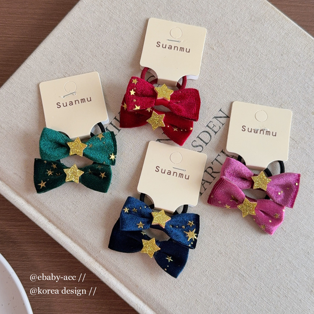 Versão coreana doce bonito veludo estrela de natal ano novo arco duplo rabo de cavalo bandana princesa anel de cabelo ac
