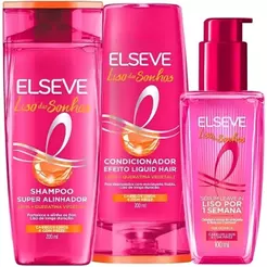 L'Oréal Paris Elseve Liso dos Sonhos Kit Sh+Cond 200ml e Sérum com Tecnologia Ativada por Calor