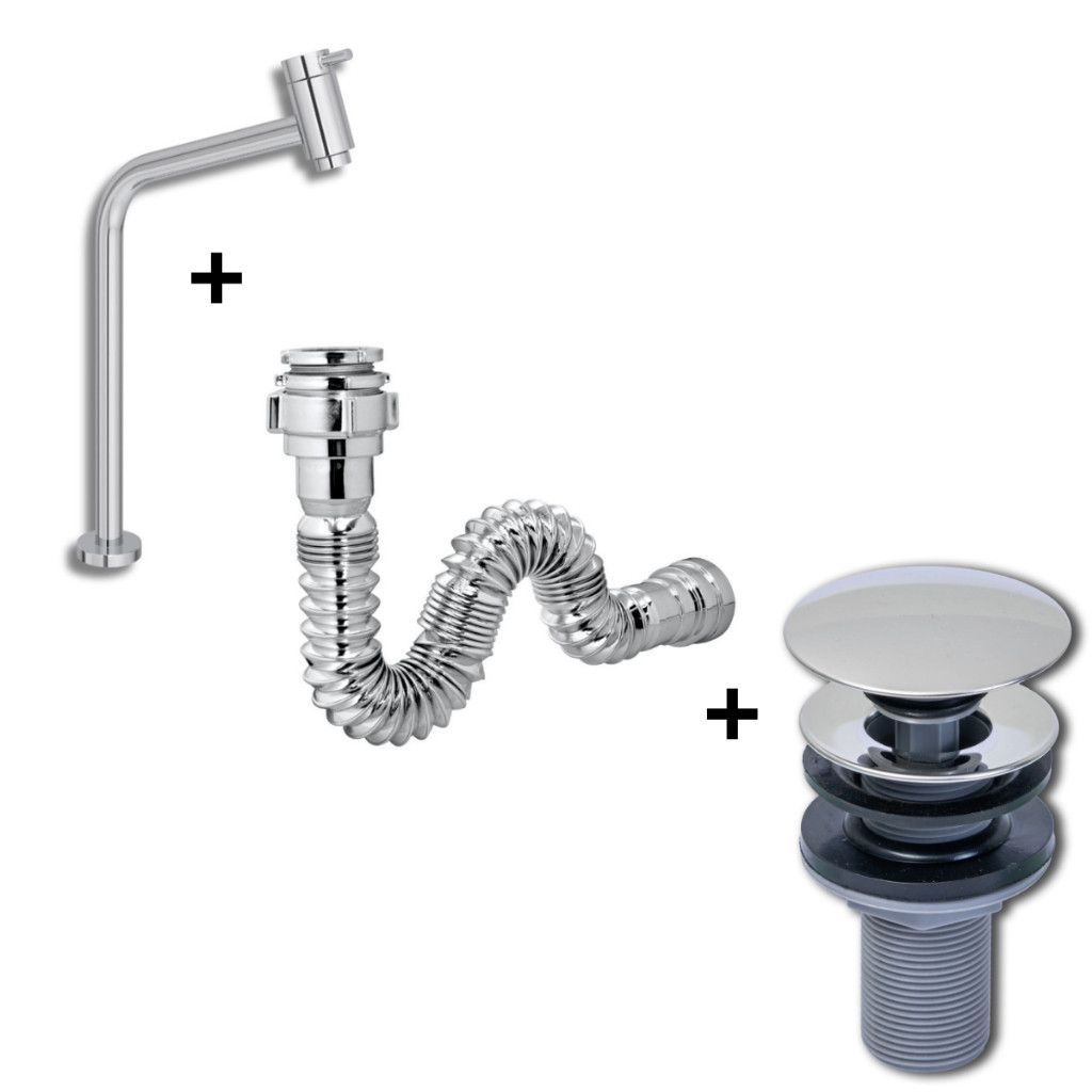 Kit Lopazzi Sifão Inox + Torneira Link Inox+ Válvula Inox para Lavatório Banheiro Cozinha Cuba Pia