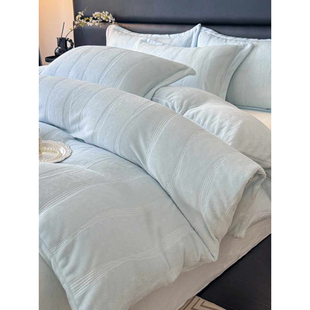 Conjunto de quatro peças de lã de leite tridimensional esculpido engrossado lençol quente conjunto de três peças outono 