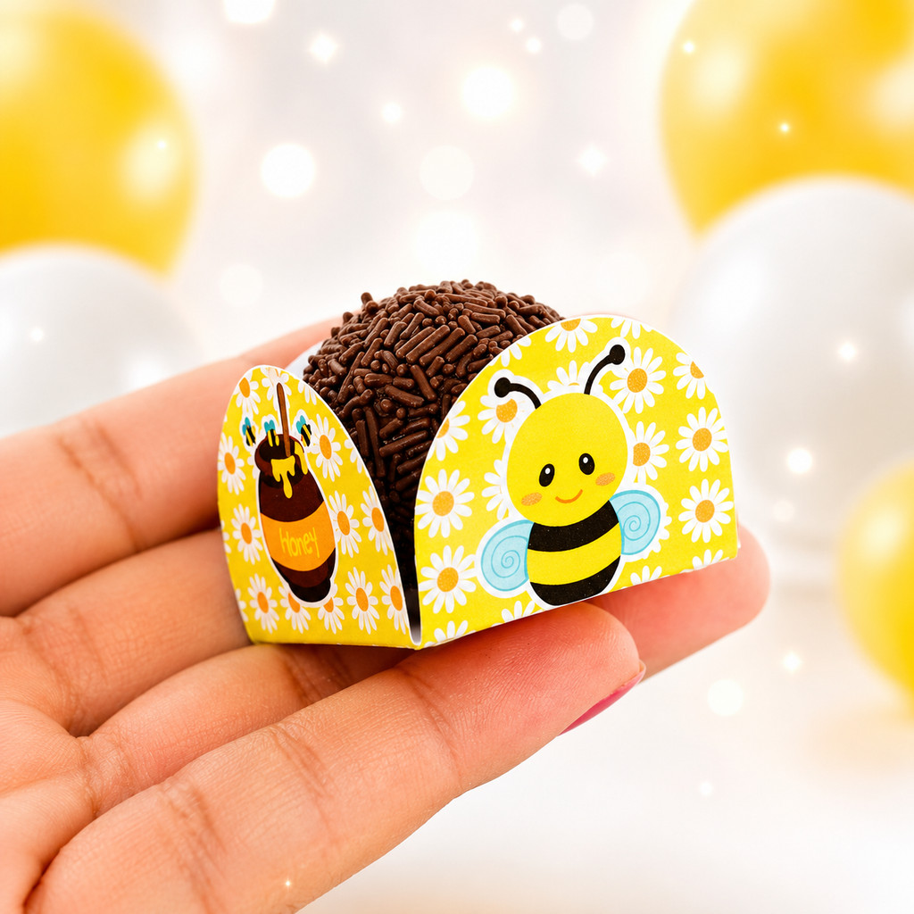 Kit 50 Forminhas Abelhinha/Abelha Doce Brigadeiro Personalizada 4 Pétalas Aniversário Festa Infantil Lembrancinha