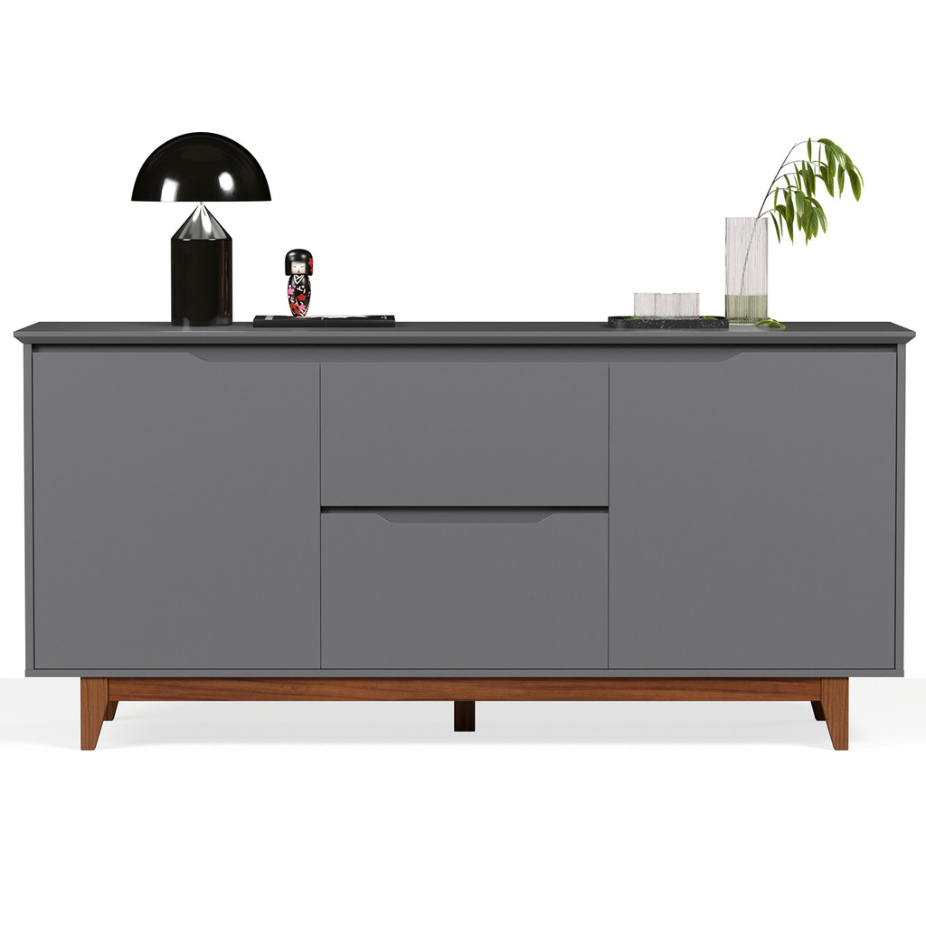 Buffet Aparador Bancada Para Cozinha Sala 2 Portas com 2 Gavetas Pés de Madeira Flow Cinza - EJ