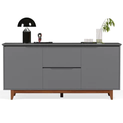 Buffet Aparador Bancada Para Cozinha Sala 2 Portas com 2 Gavetas Pés de Madeira Flow Cinza - EJ