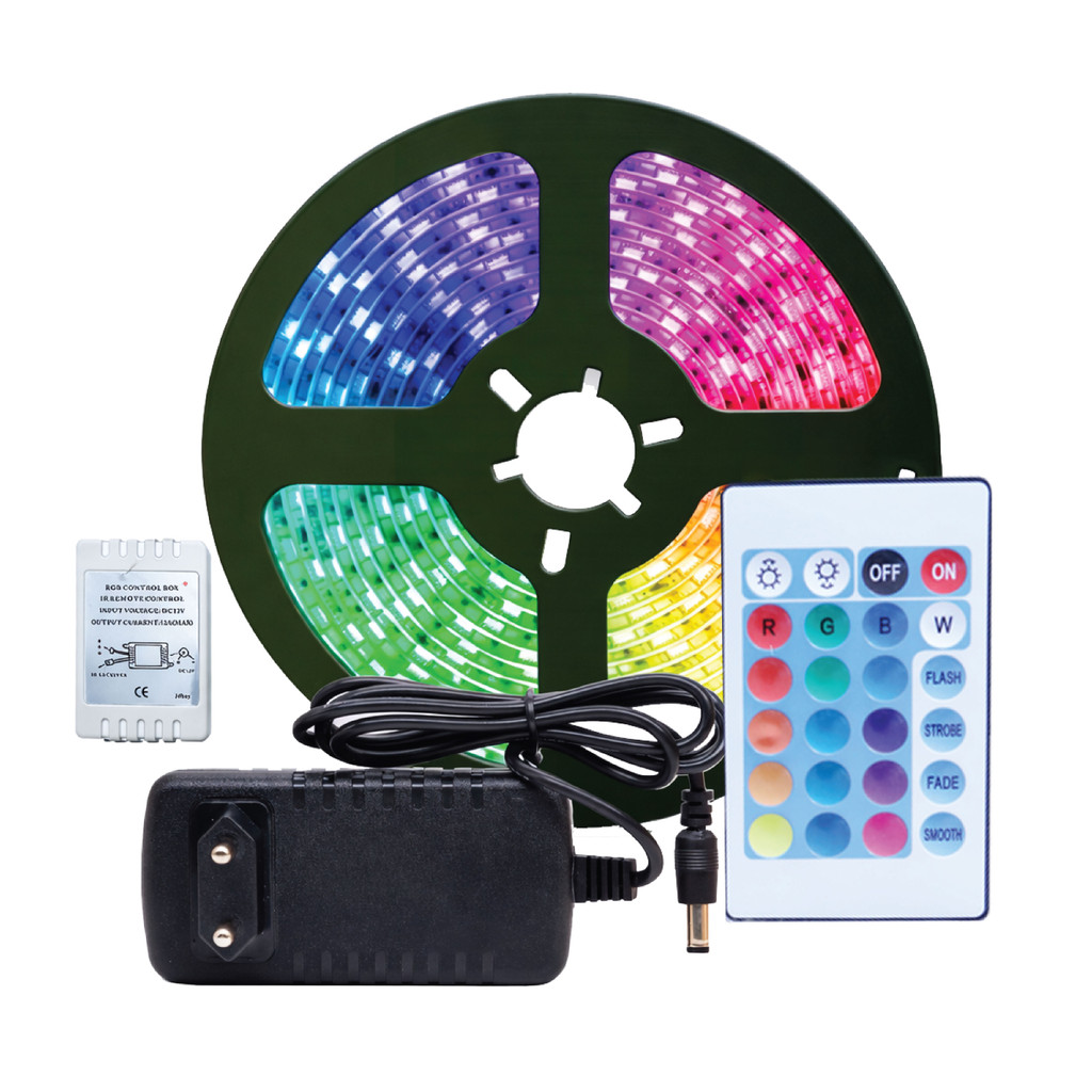 Kit 2 Fita LED 2835/5050 RGB 5M/10M Com Controle e Fonte 12V 270 LEDS 16 CORES IP44
