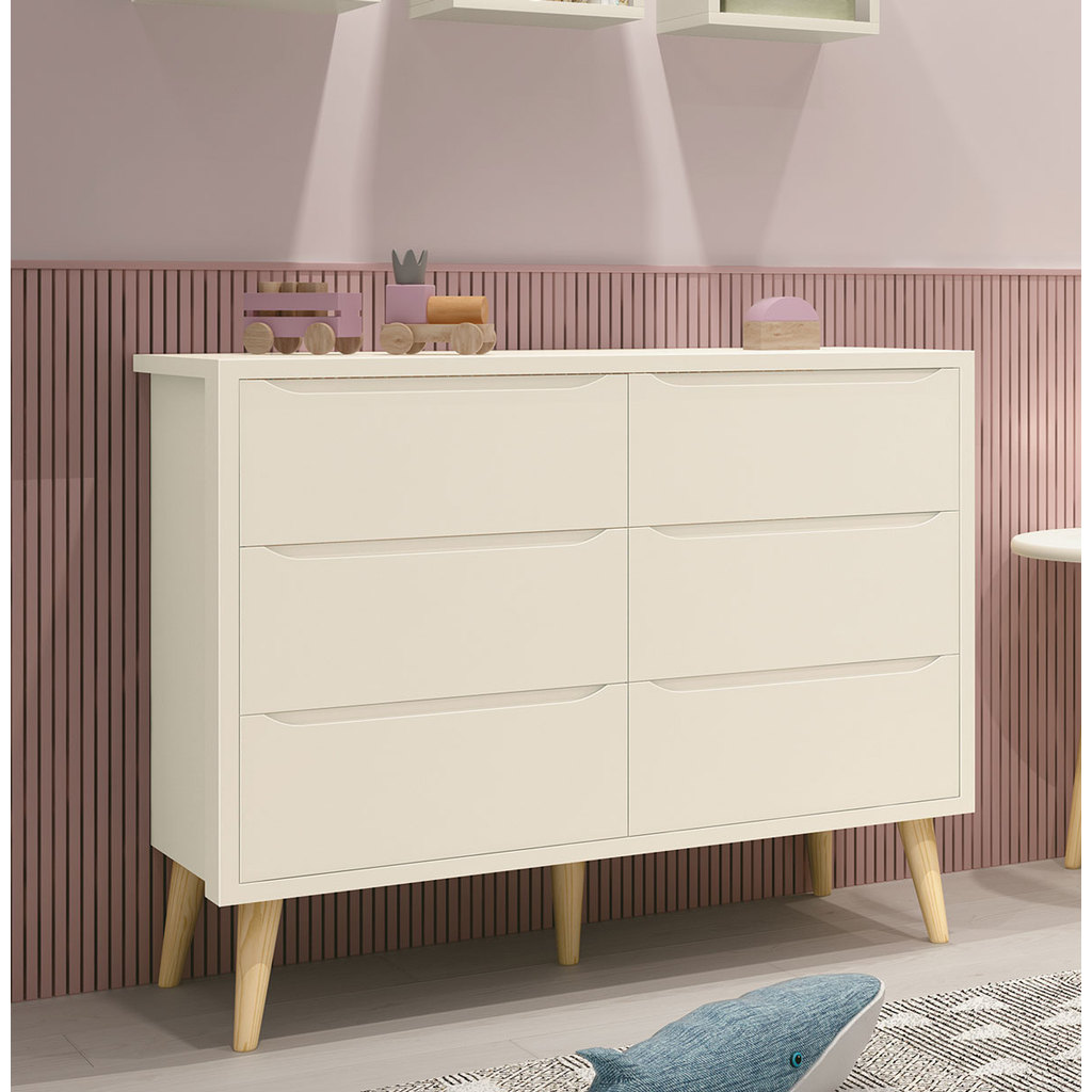 Cômoda Organizadora Moderna de 6 Gavetas Théo New para Quarto Infantil Areia Fosco/ Natural - Reller