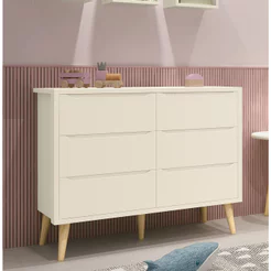 Cômoda Organizadora Moderna de 6 Gavetas Théo New para Quarto Infantil Areia Fosco/ Natural - Reller