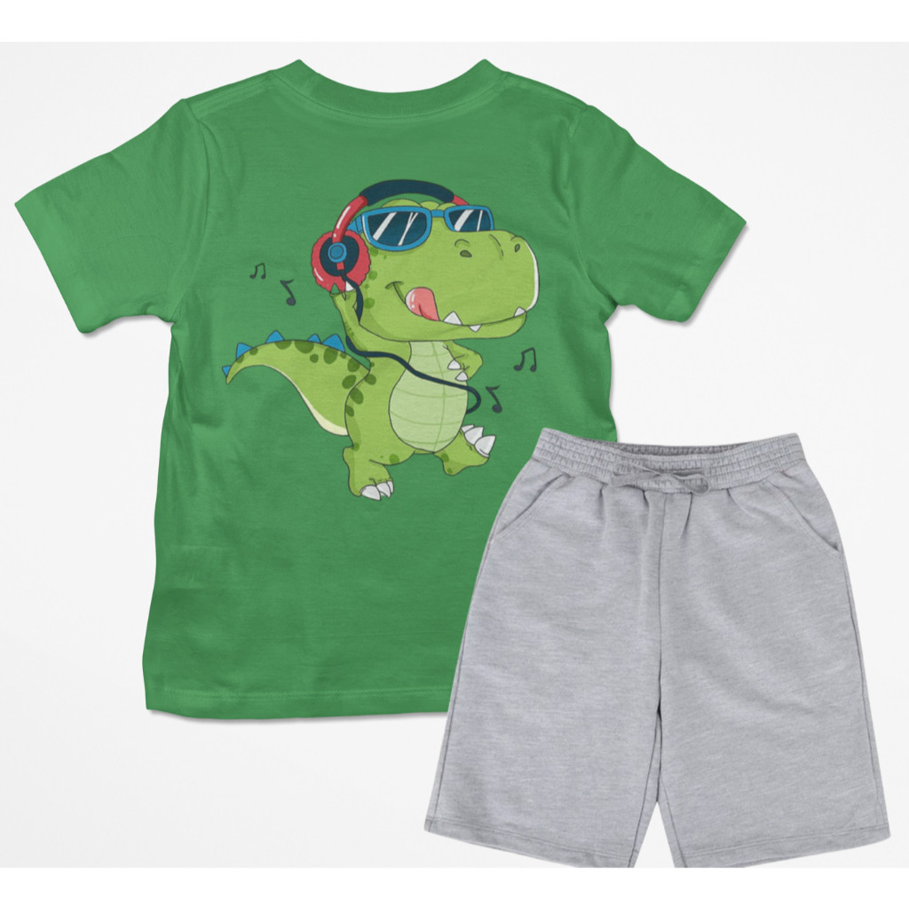 Conjunto Dinossauro Camiseta Algodão E Bermuda Moletinho Alta Qualidade Estampa Alta Definição