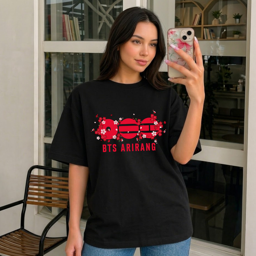 Camiseta Oversized Feminina Arirang Estampa Coreana Kpop Streetwear Algodão Confortável