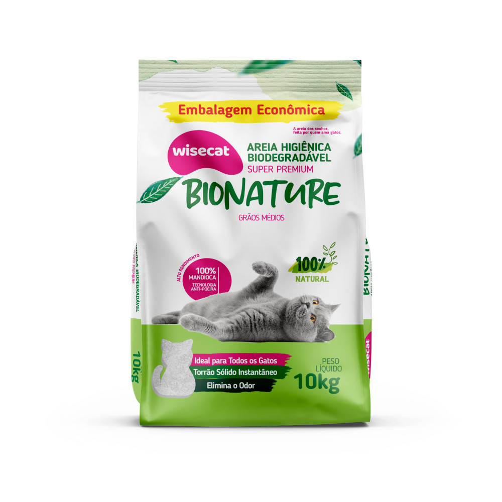 Areia Higienica Gatos Biodegradavel Bionature Grãos Médios 10Kg