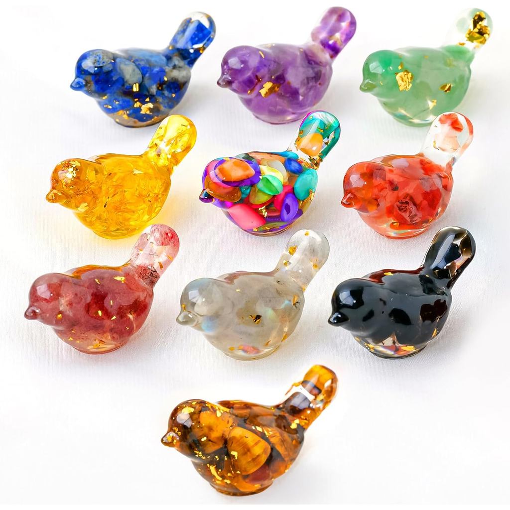 10 Pçs Estatuetas De Pássaro De Cristal Resina Estátuas De Animais Decorativos Cascalho Pássaros Decoração Para De Casa 