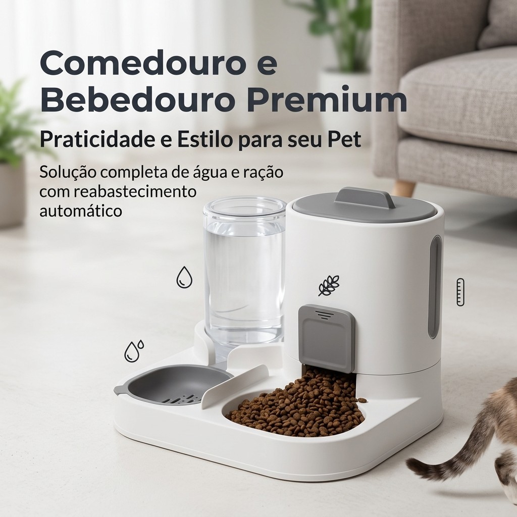 Bebedouro e Comedouro Automático Cães e Gatos 2 em 1 para  | Filtro 3 Etapas Controle de quantidade