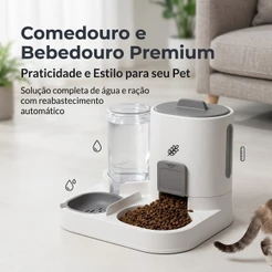 Bebedouro e Comedouro Automático Cães e Gatos 2 em 1 para | Filtro 3 Etapas Controle de quantidade