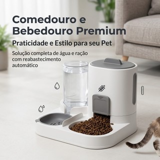 Bebedouro e Comedouro Automático Cães e Gatos 2 em 1 para  | Filtro 3 Etapas Controle de …