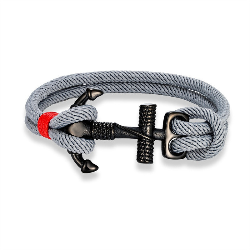 MKENDN Fashion Black Anchor Man Bracelets Homens Mulheres Bracelete De Corda Náutica De Sobrevivência De Fio Duplo Preto