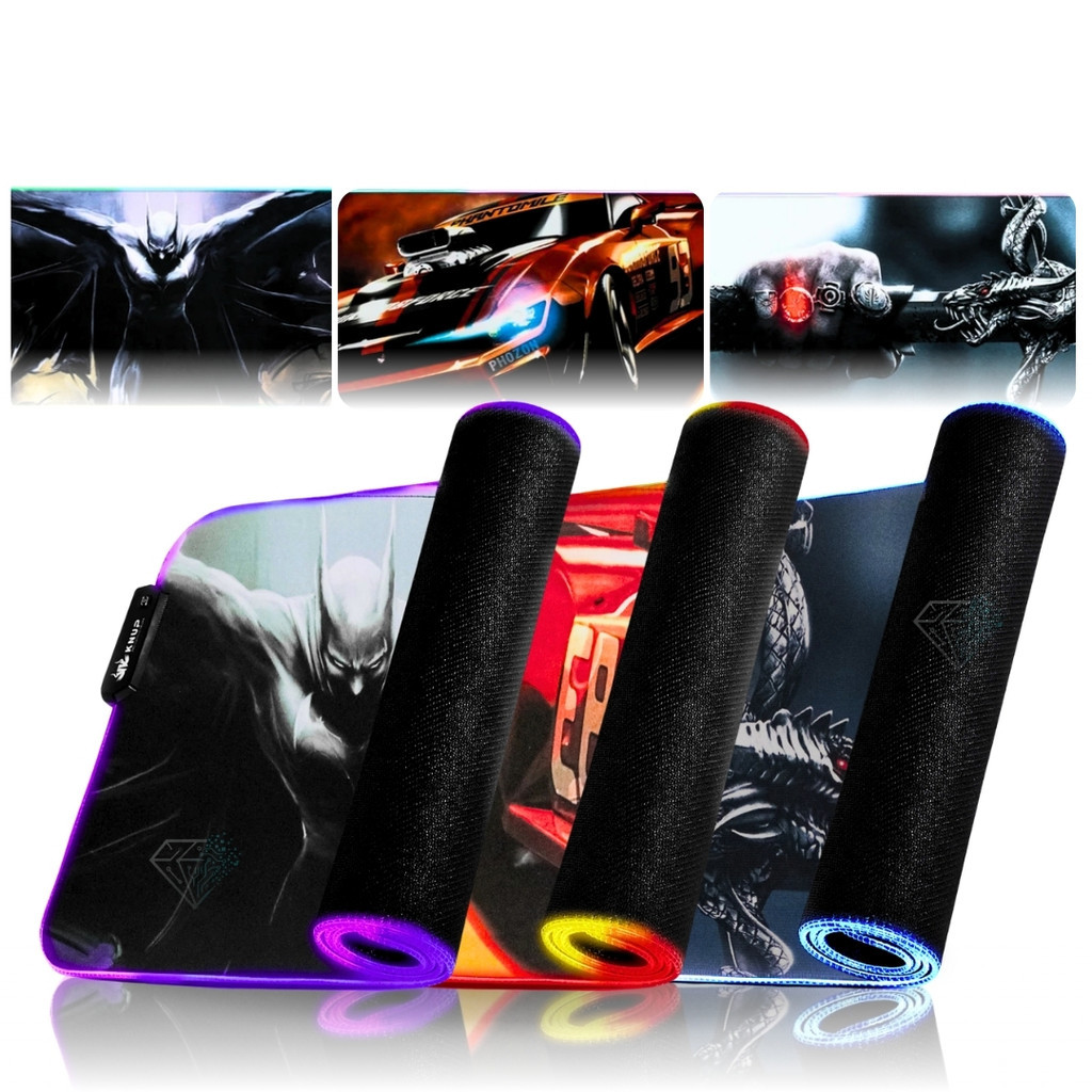 Mousepad Gamer LED RGB 80x30cm Base Borracha Superfície Tecido USB Antiderrapante Elbarto